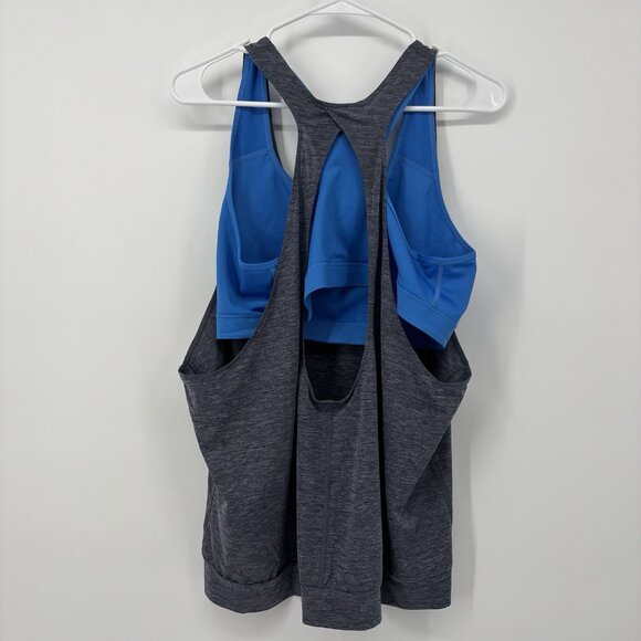Nike Dri Fit Activewear Tank Top Built In Sports Bra Gray Blue Womens Size XL - Picture 2 of 7